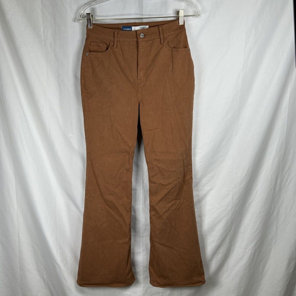 Old Navy Pants Flare Chino Higher High-Rise Pants Size 2 PETITE Brown Pockets